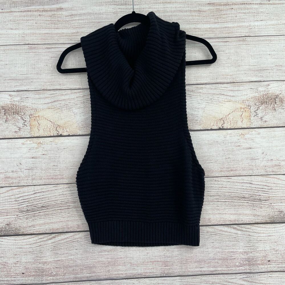 One Teaspoon Rib Knit Turtleneck Racerback Sweater Women's Size Small Black